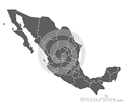 Mexico map with borders of the states â€“ vector Vector Illustration